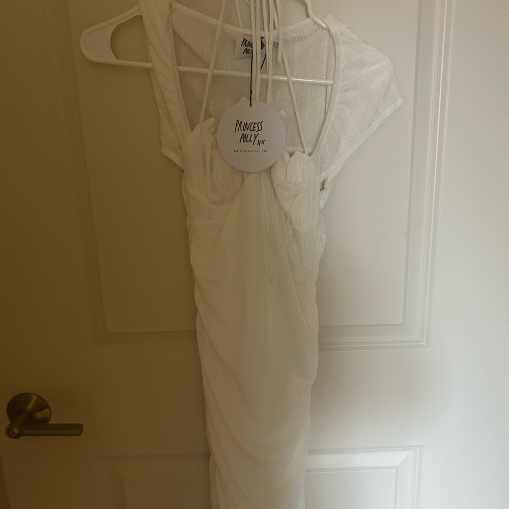 White Ruched Mini Dress - Picture 3 of 5